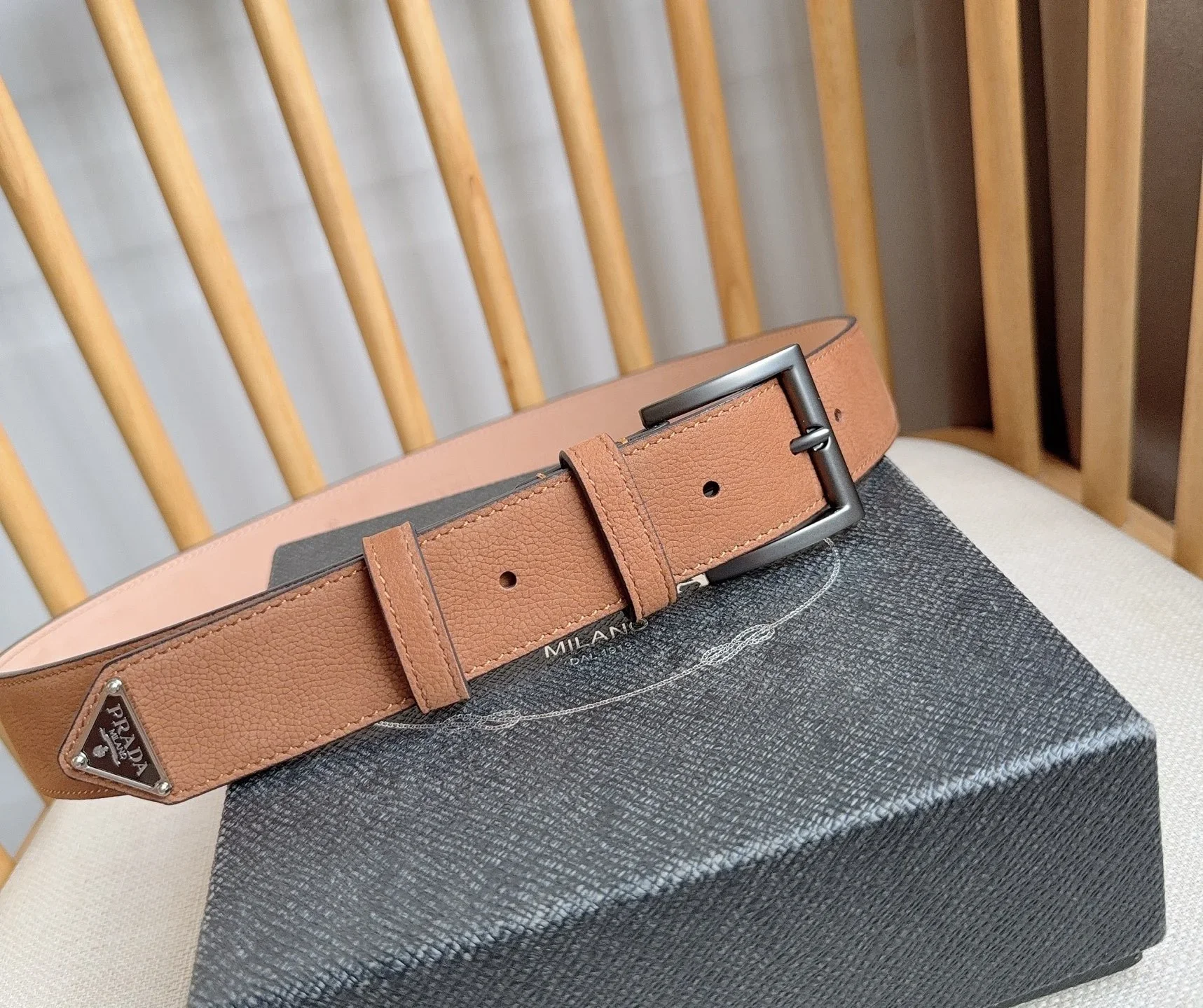 PRADA Belts Calfskin Leather (Brown) 3.5cm Width 180202607050747 - Image 7