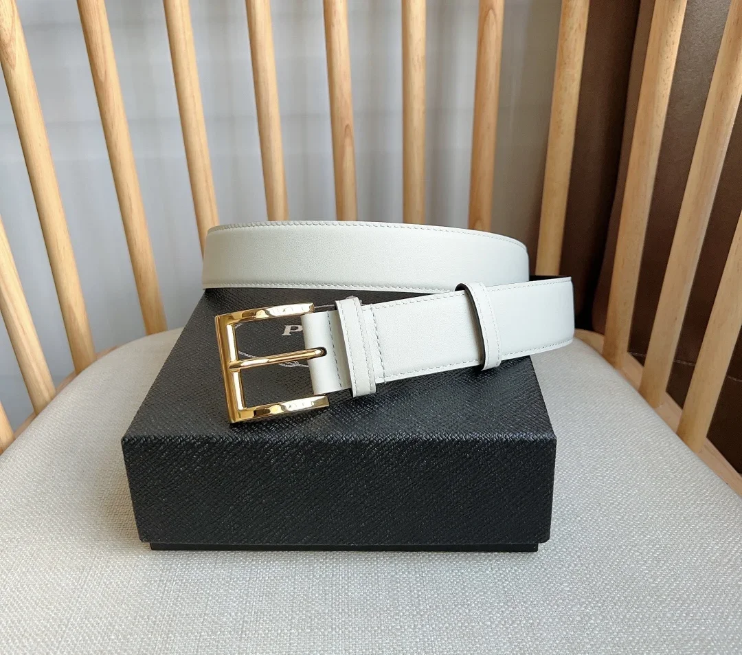 PRADA Belts Calfskin Leather (White) 3.5cm Width 180202607050757