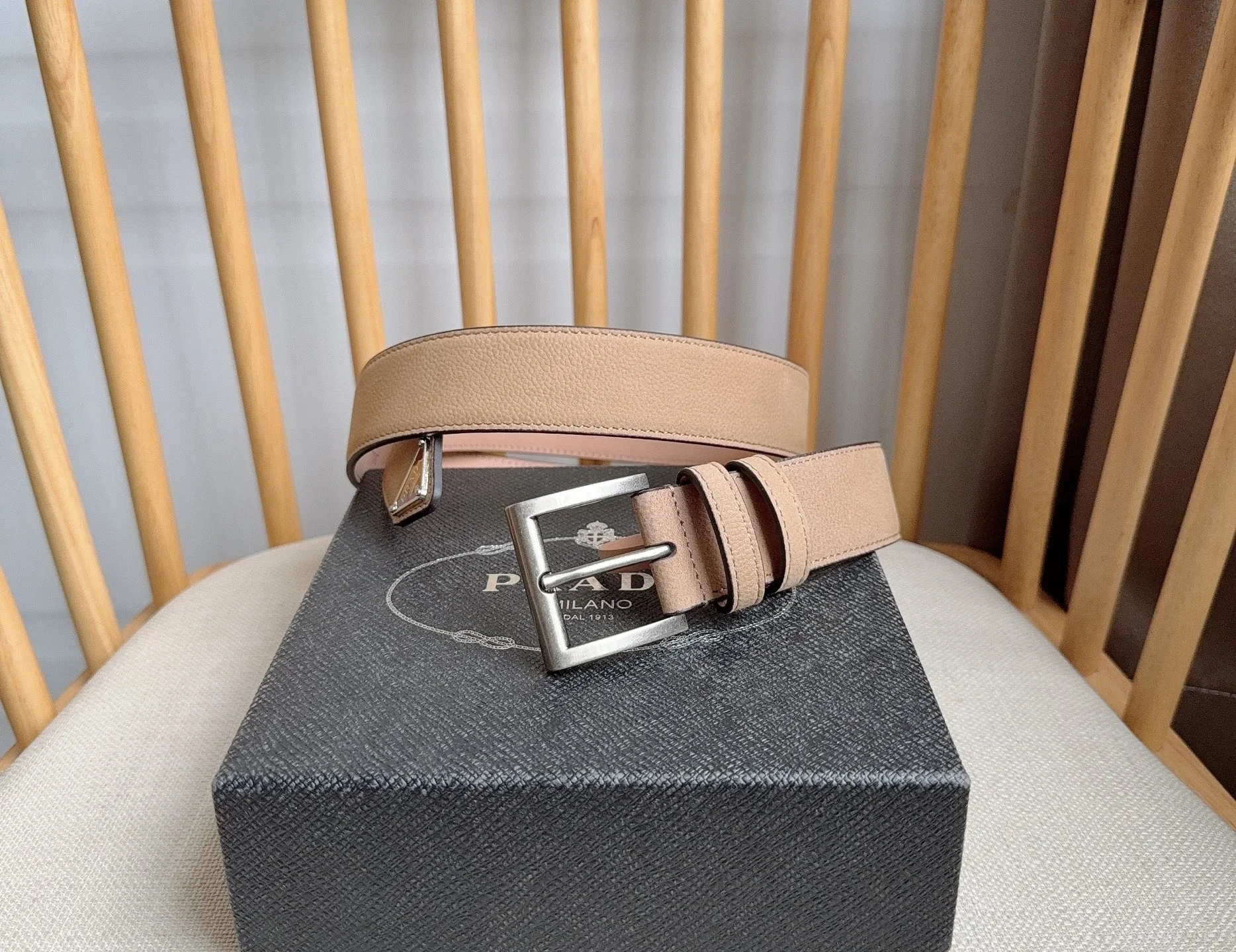 PRADA Belts Grained Leather (Beige) 3.5cm Width 180202607050758