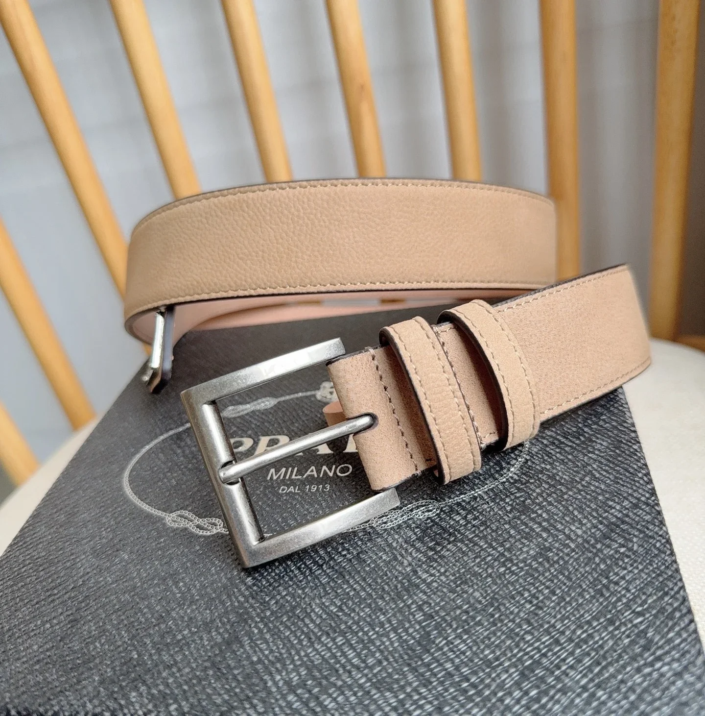 PRADA Belts Grained Leather (Beige) 3.5cm Width 180202607050758 - Image 2