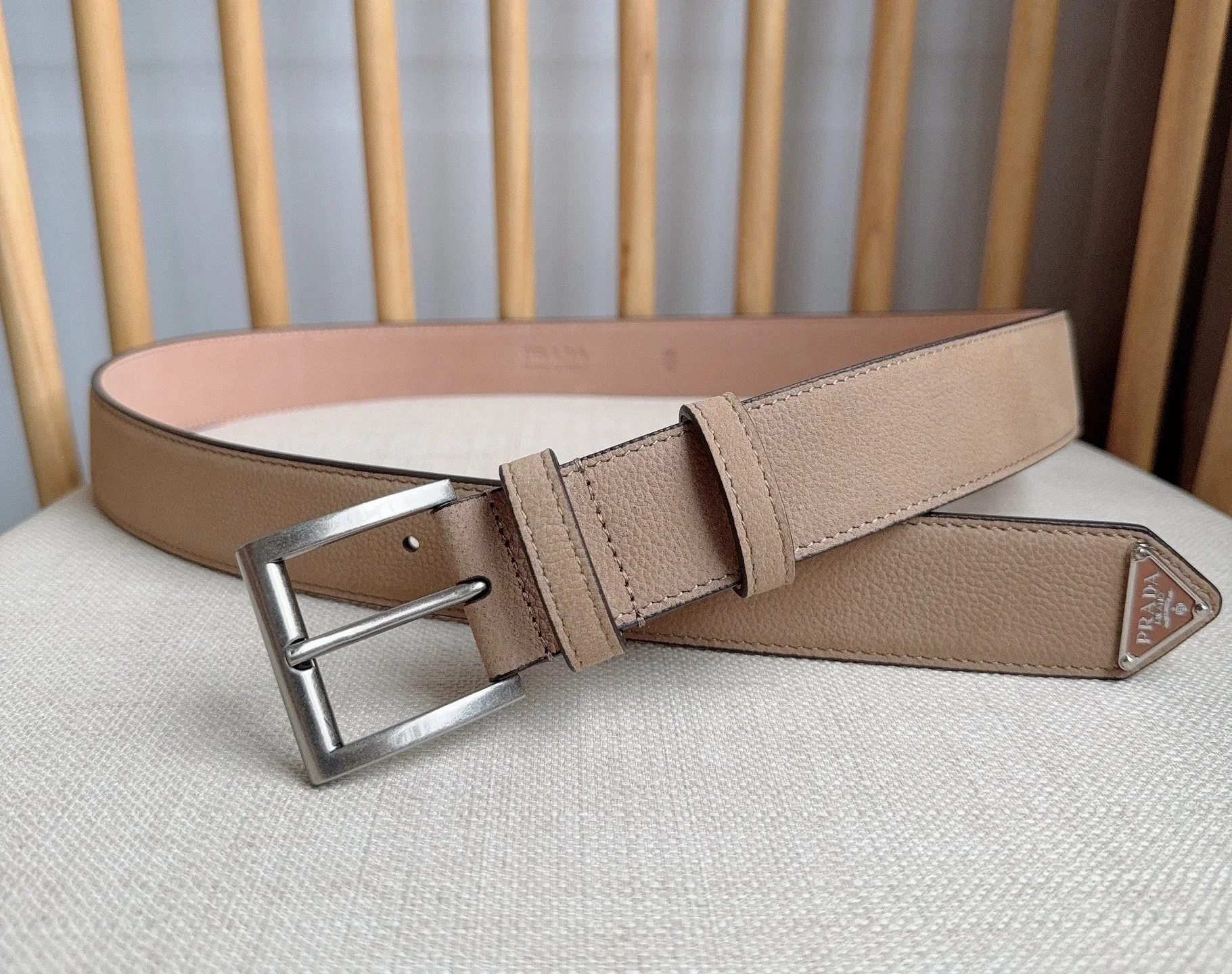 PRADA Belts Grained Leather (Beige) 3.5cm Width 180202607050758 - Image 4