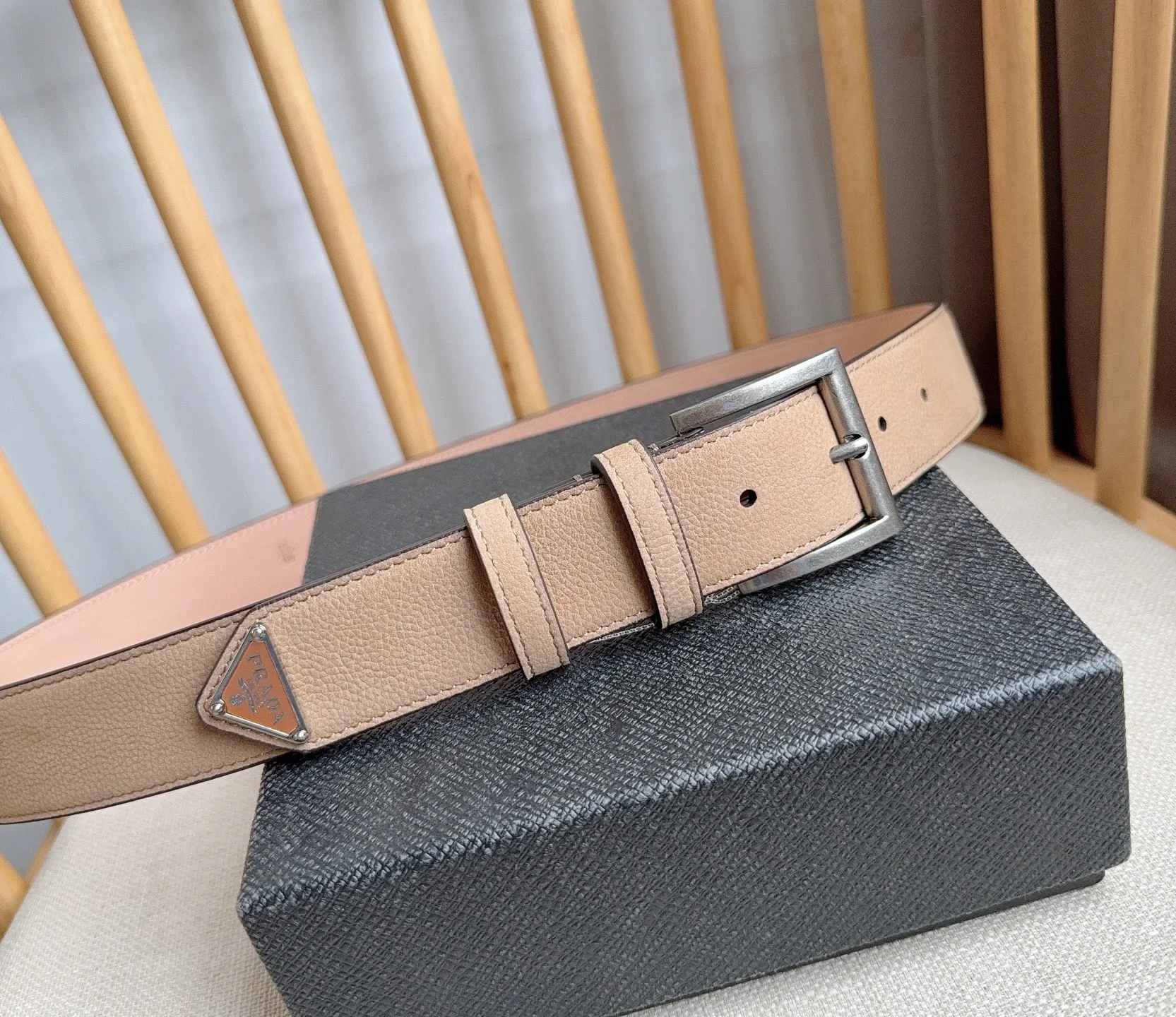 PRADA Belts Grained Leather (Beige) 3.5cm Width 180202607050758 - Image 7