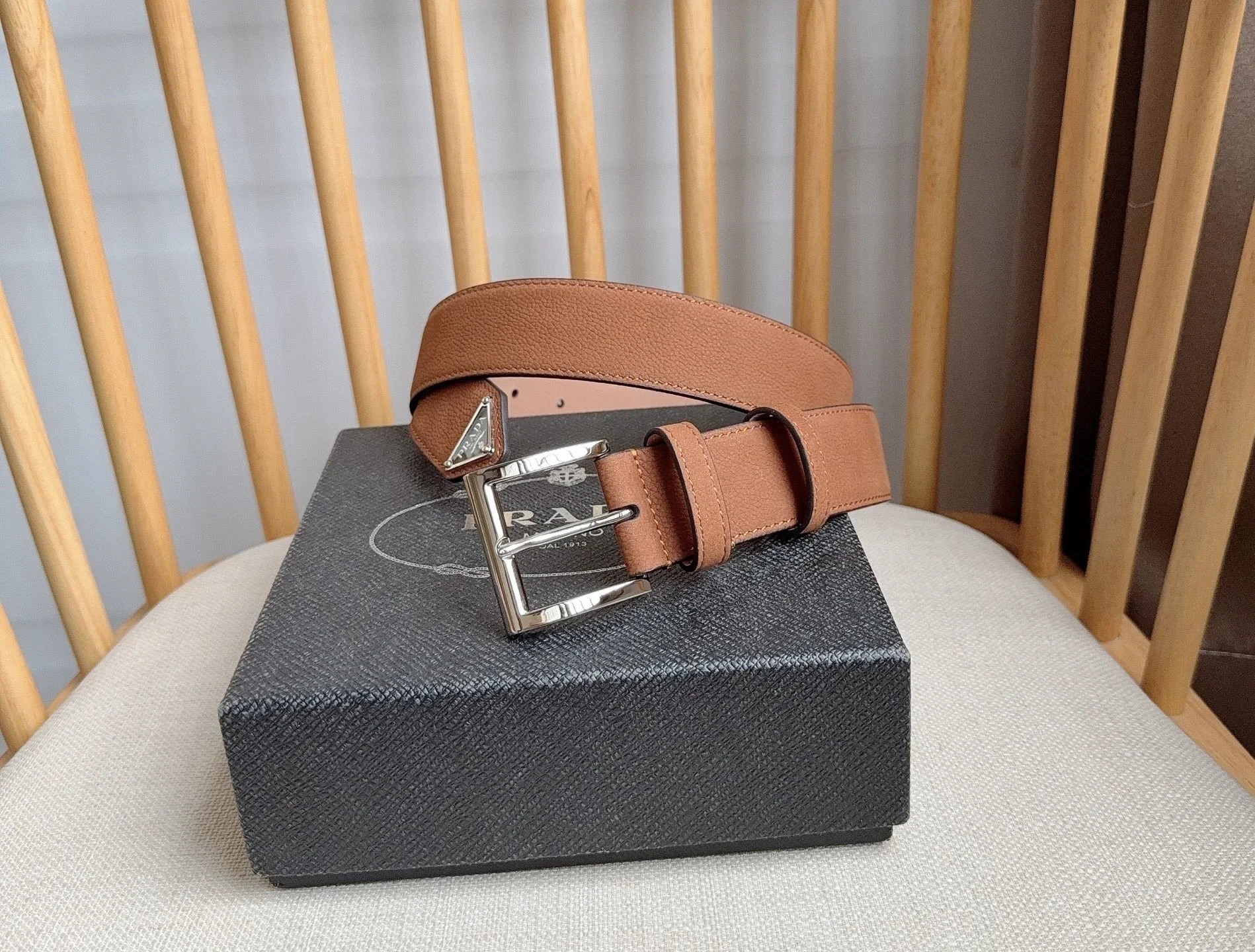 PRADA Belts Grained Leather (Brown) 3.5cm Width 180202607050716