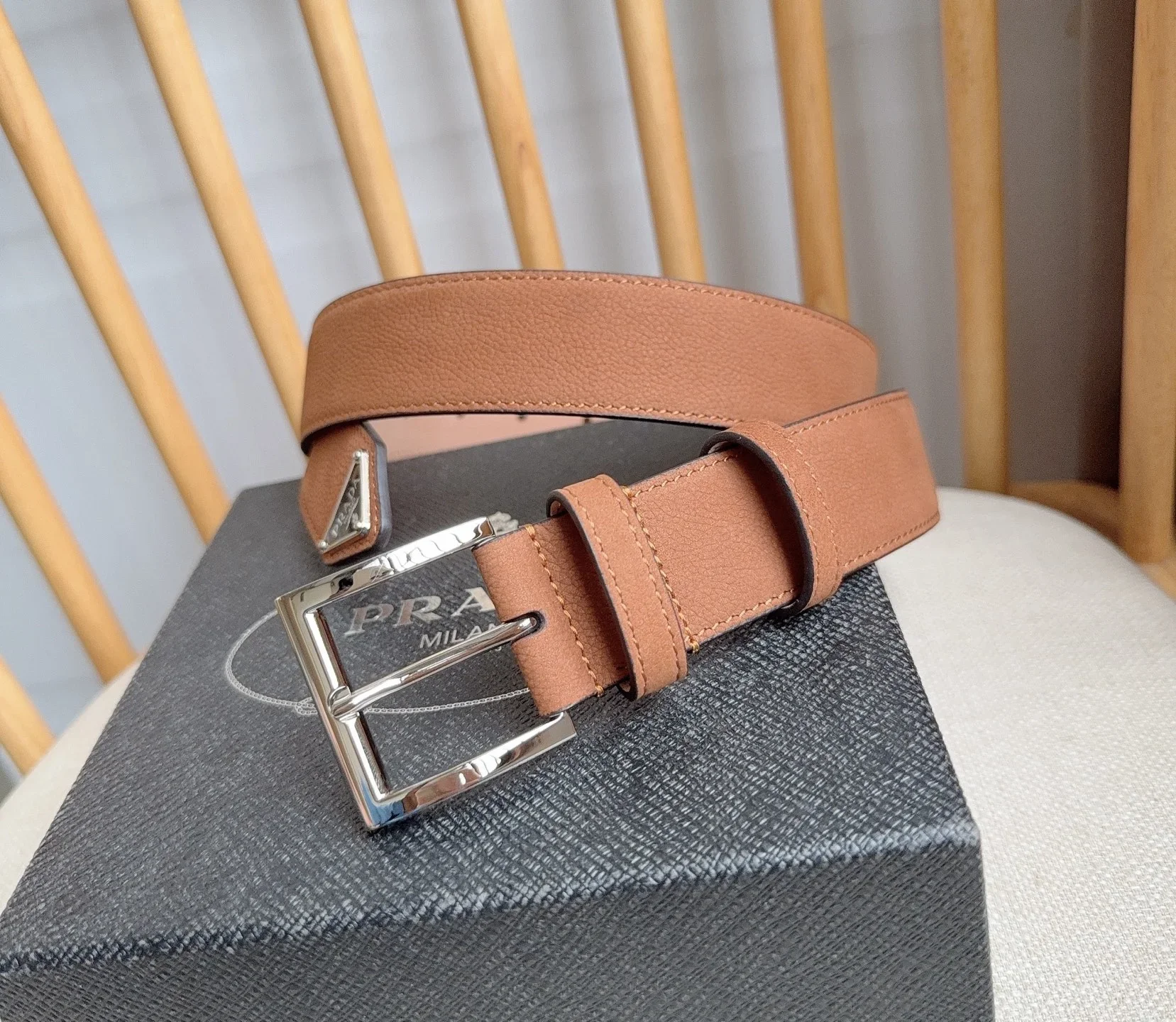 PRADA Belts Grained Leather (Brown) 3.5cm Width 180202607050716 - Image 2