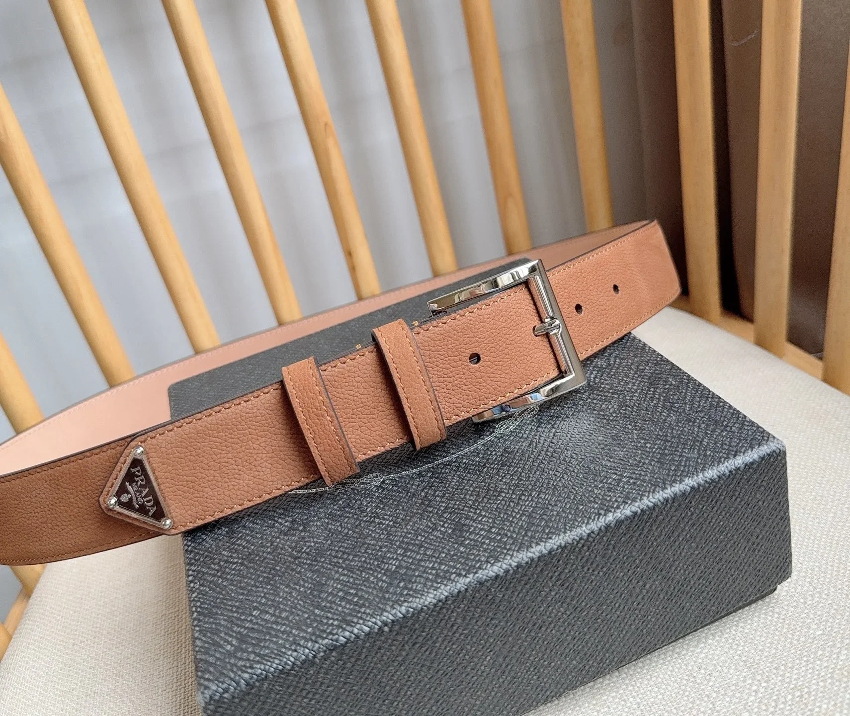 PRADA Belts Grained Leather (Brown) 3.5cm Width 180202607050716 - Image 7