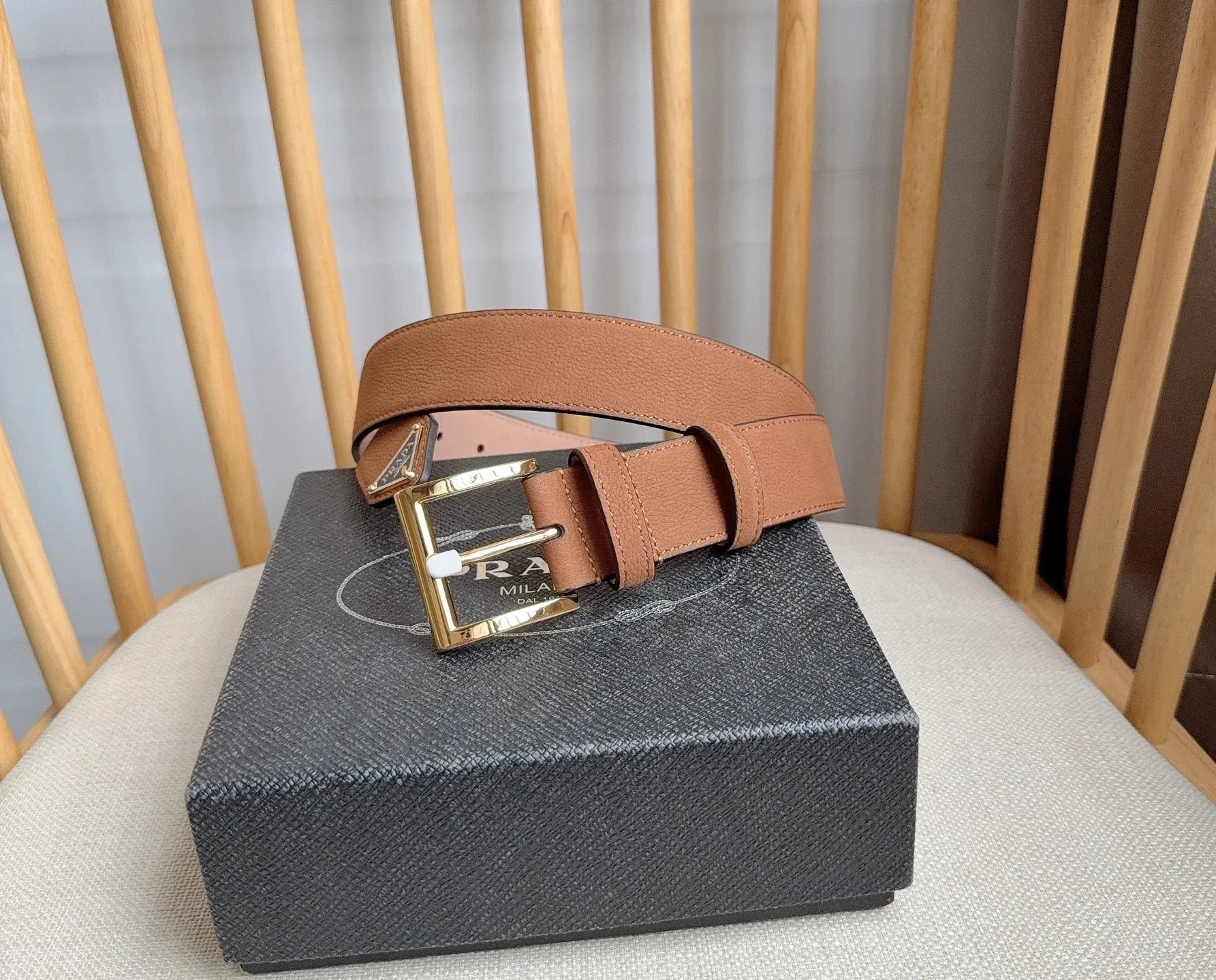 PRADA Belts Grained Leather (Brown) 3.5cm Width 180202607050717