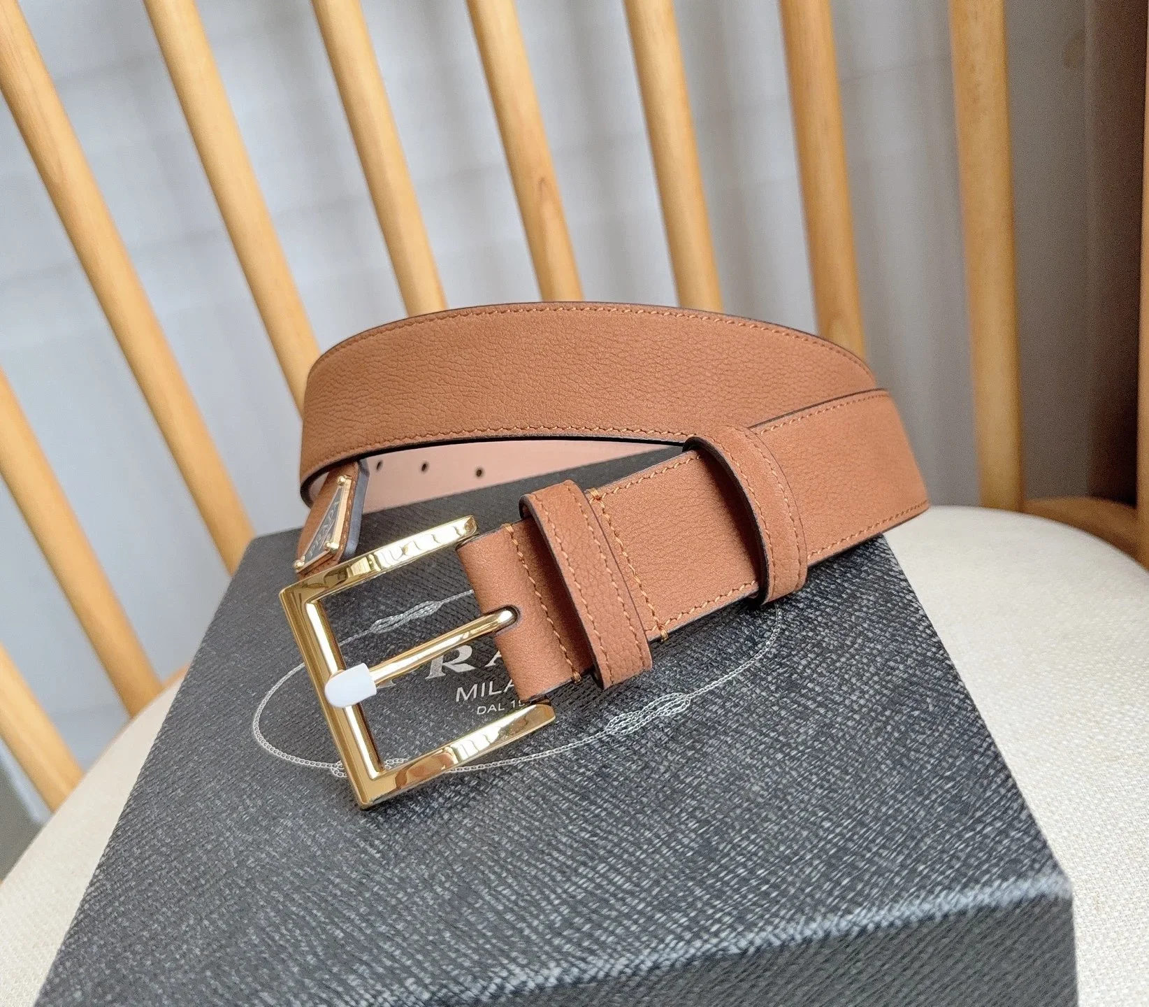 PRADA Belts Grained Leather (Brown) 3.5cm Width 180202607050717 - Image 2