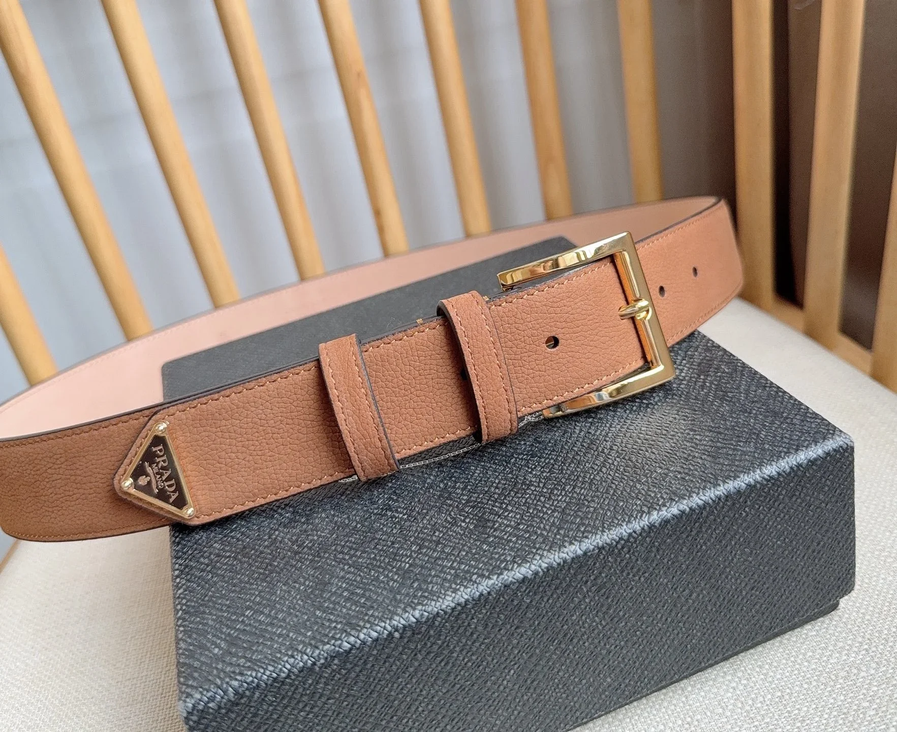 PRADA Belts Grained Leather (Brown) 3.5cm Width 180202607050717 - Image 8
