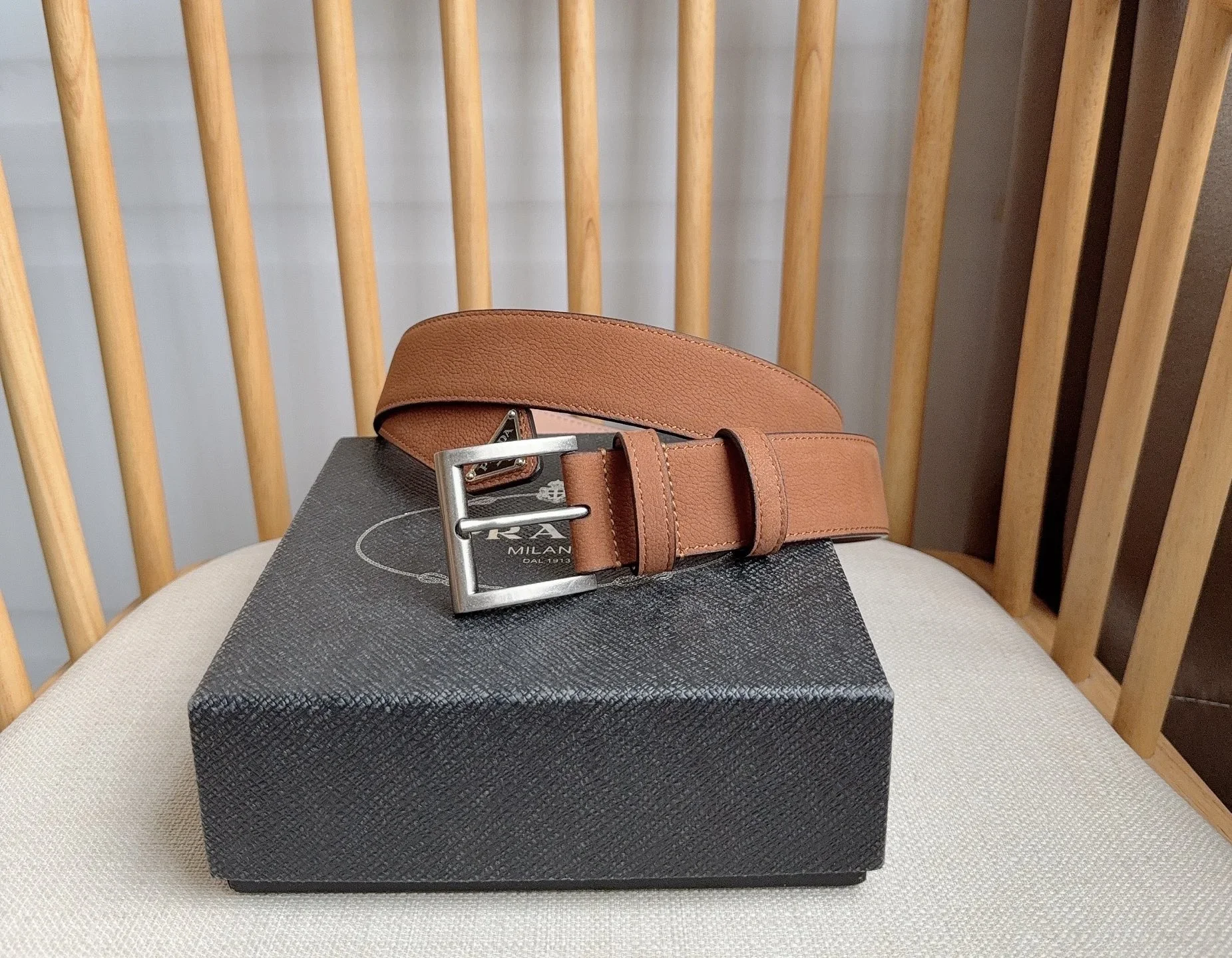 PRADA Belts Grained Leather (Brown) 3.5cm Width 180202607050718
