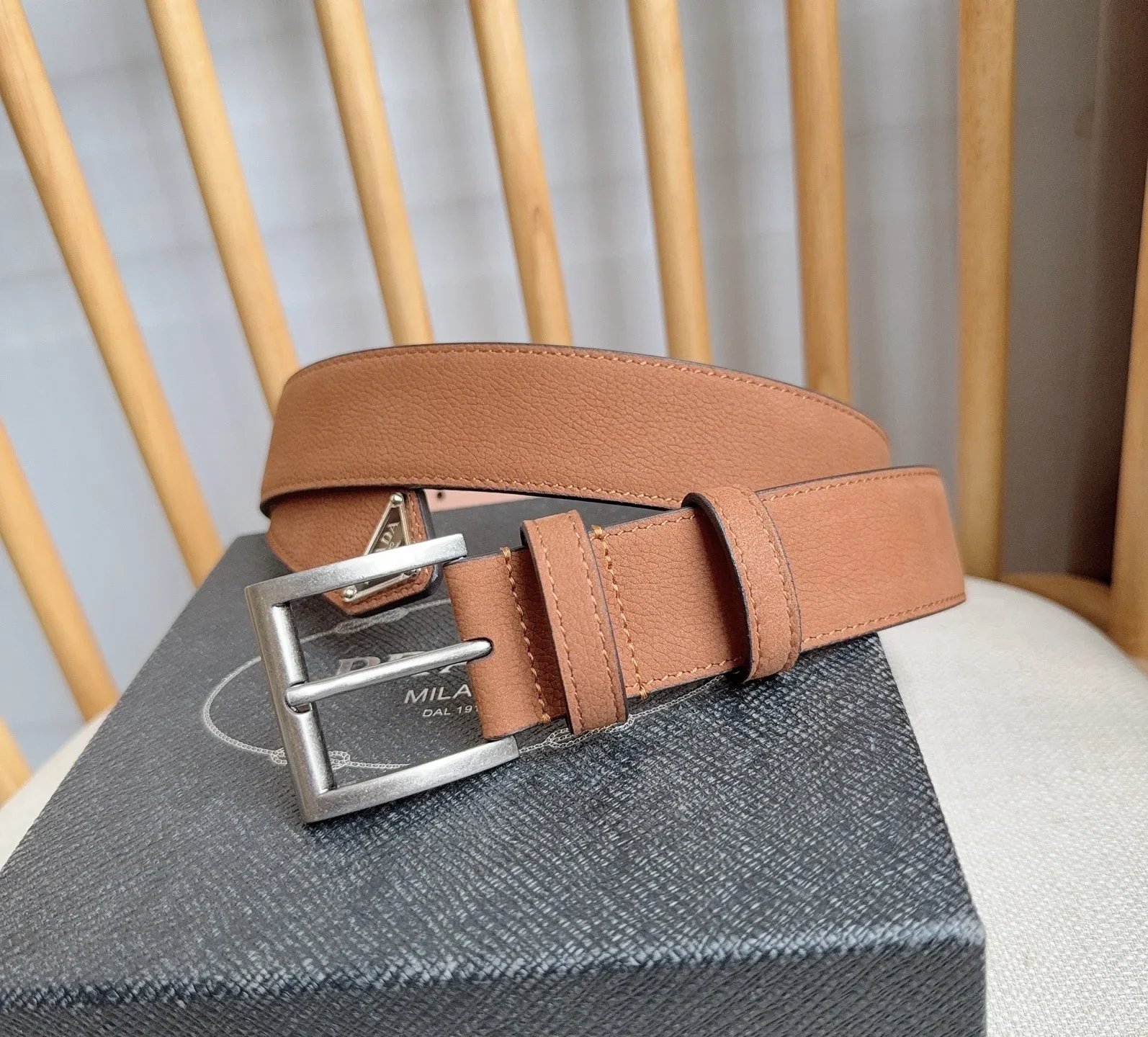 PRADA Belts Grained Leather (Brown) 3.5cm Width 180202607050718 - Image 2