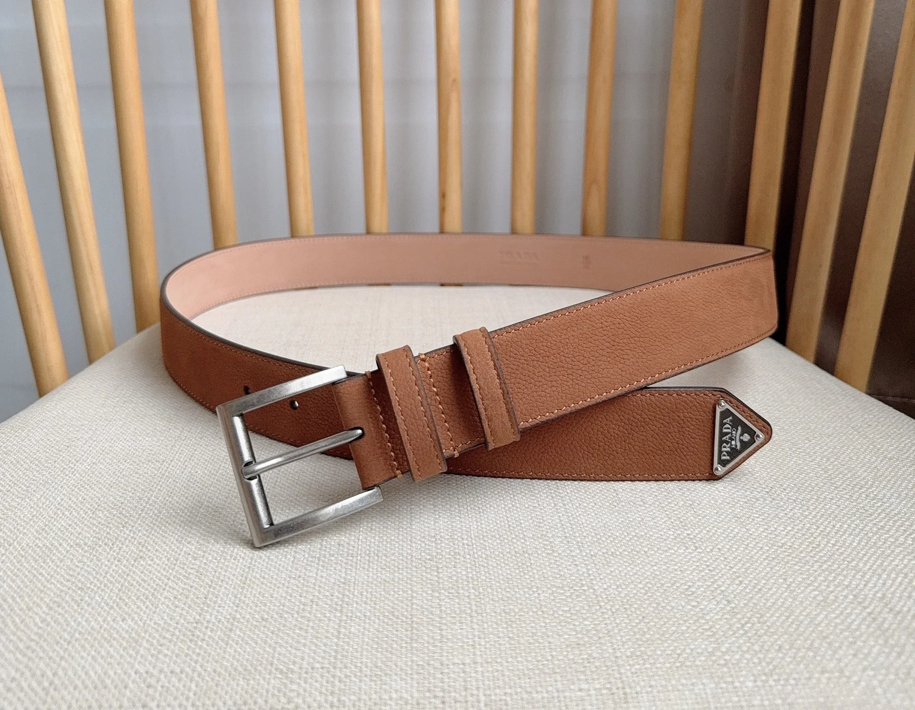 PRADA Belts Grained Leather (Brown) 3.5cm Width 180202607050718 - Image 4