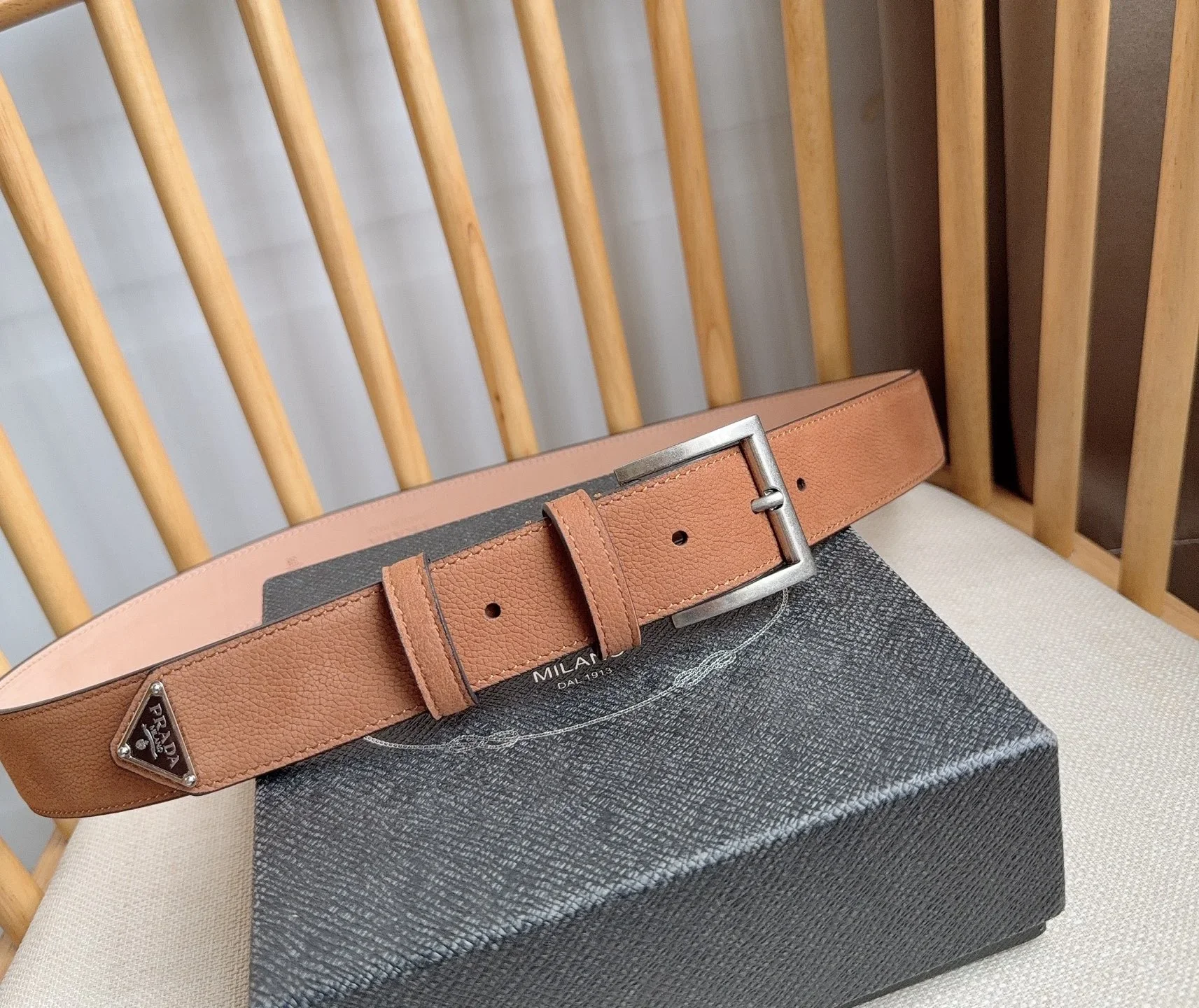PRADA Belts Grained Leather (Brown) 3.5cm Width 180202607050718 - Image 7