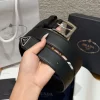 PRADA Belts Leather (Black-Silver) 3.3cm Width 180202607050724