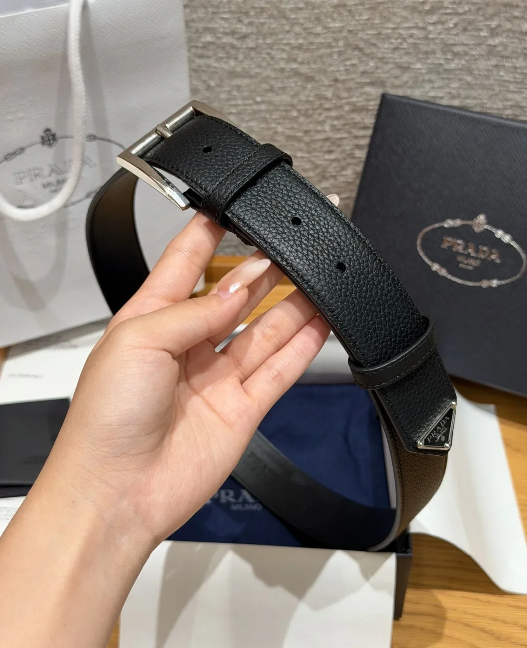 PRADA Belts Leather (Black-Silver) 3.3cm Width 180202607050724 - Image 2
