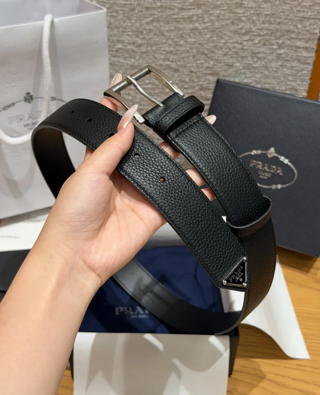 PRADA Belts Leather (Black-Silver) 3.3cm Width 180202607050724 - Image 3