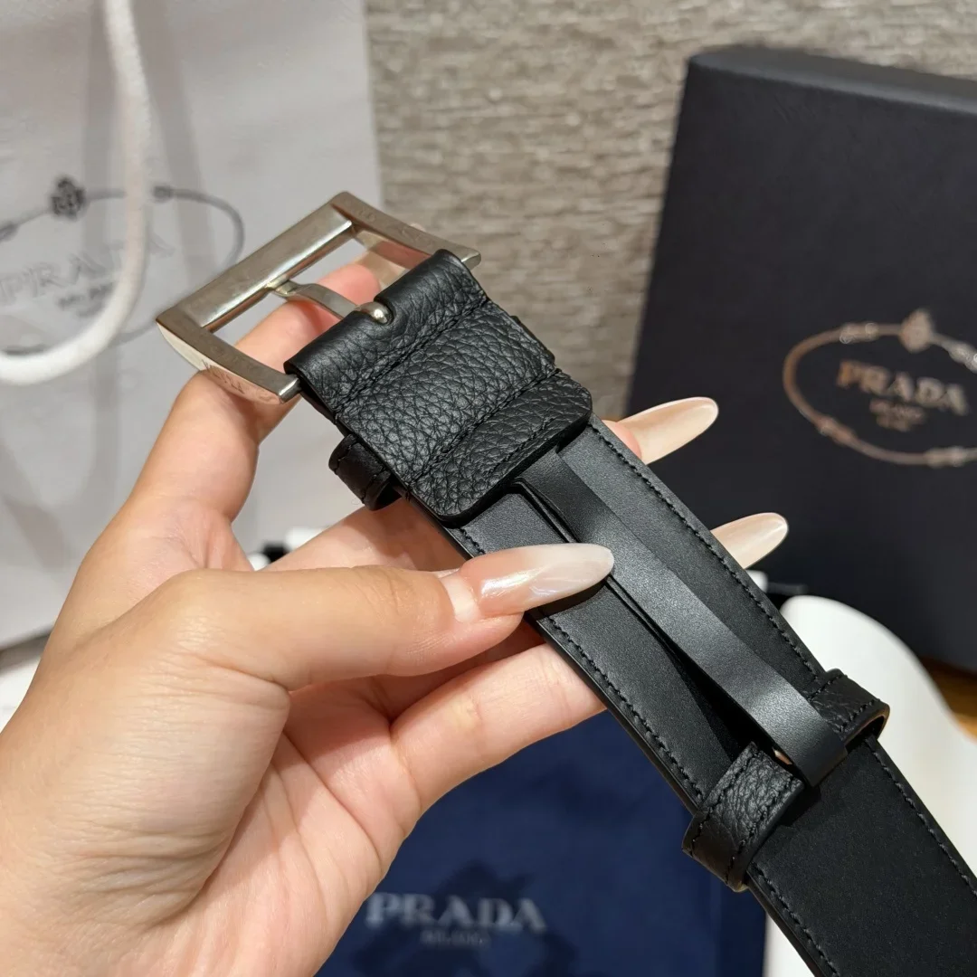 PRADA Belts Leather (Black-Silver) 3.3cm Width 180202607050724 - Image 4