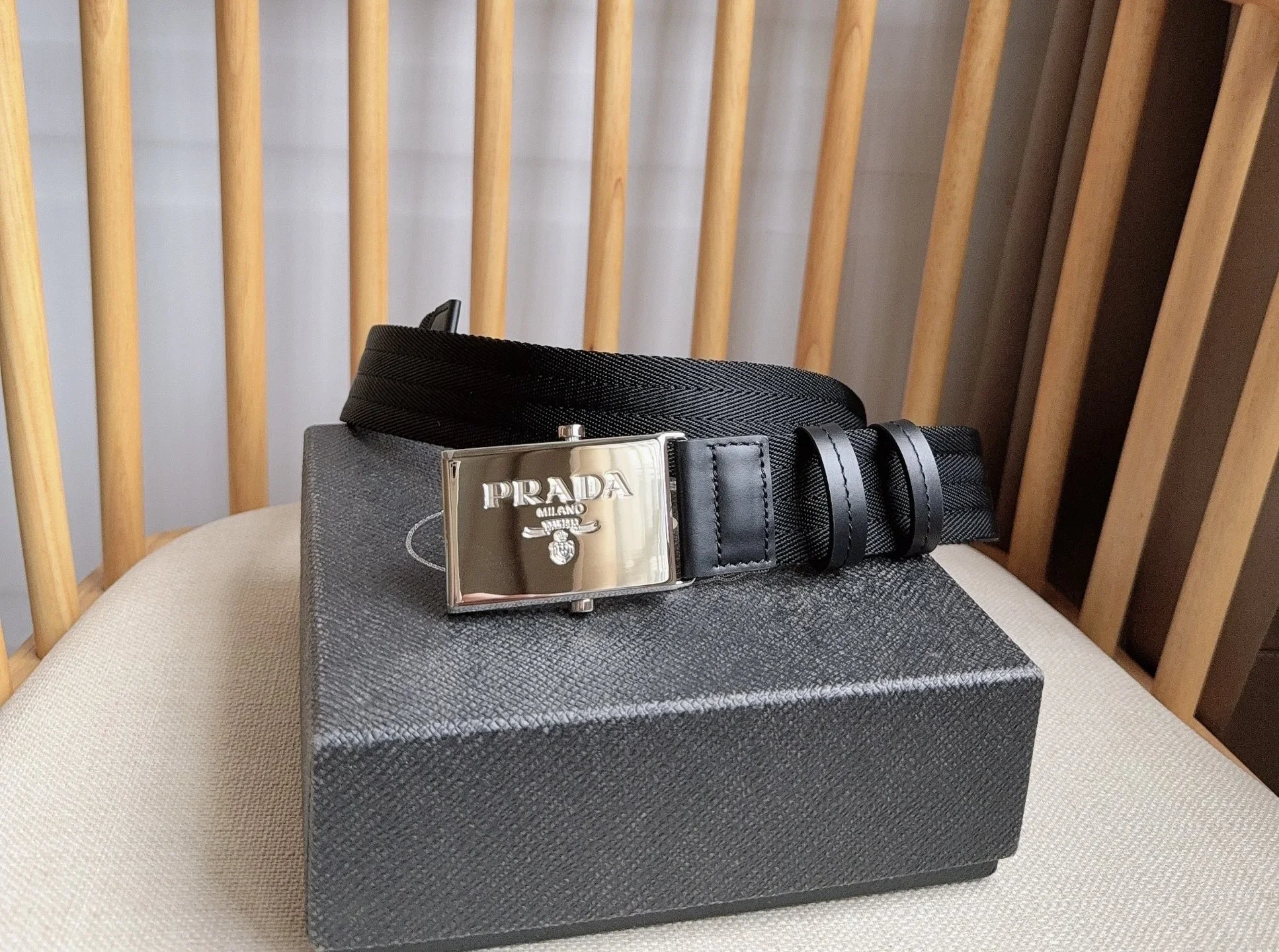 PRADA Belts Nylon Leather (Black) 3.5cm Width 170202607050733