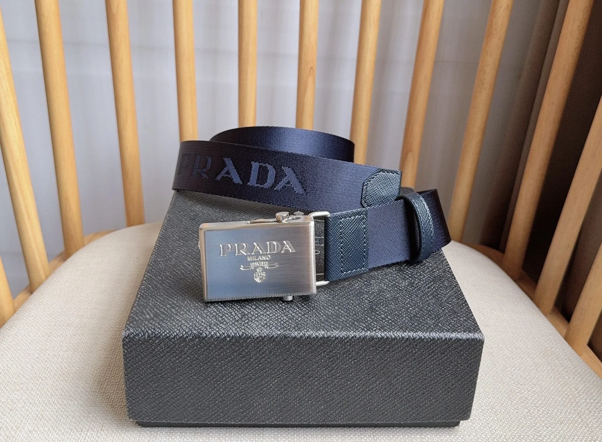 PRADA Belts Nylon Saffiano Leather (Navy) 3.5cm Width 170202607050731