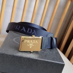 PRADA Belts Nylon Saffiano (Navy Blue-Gold) 3.5cm Width 170202607050732