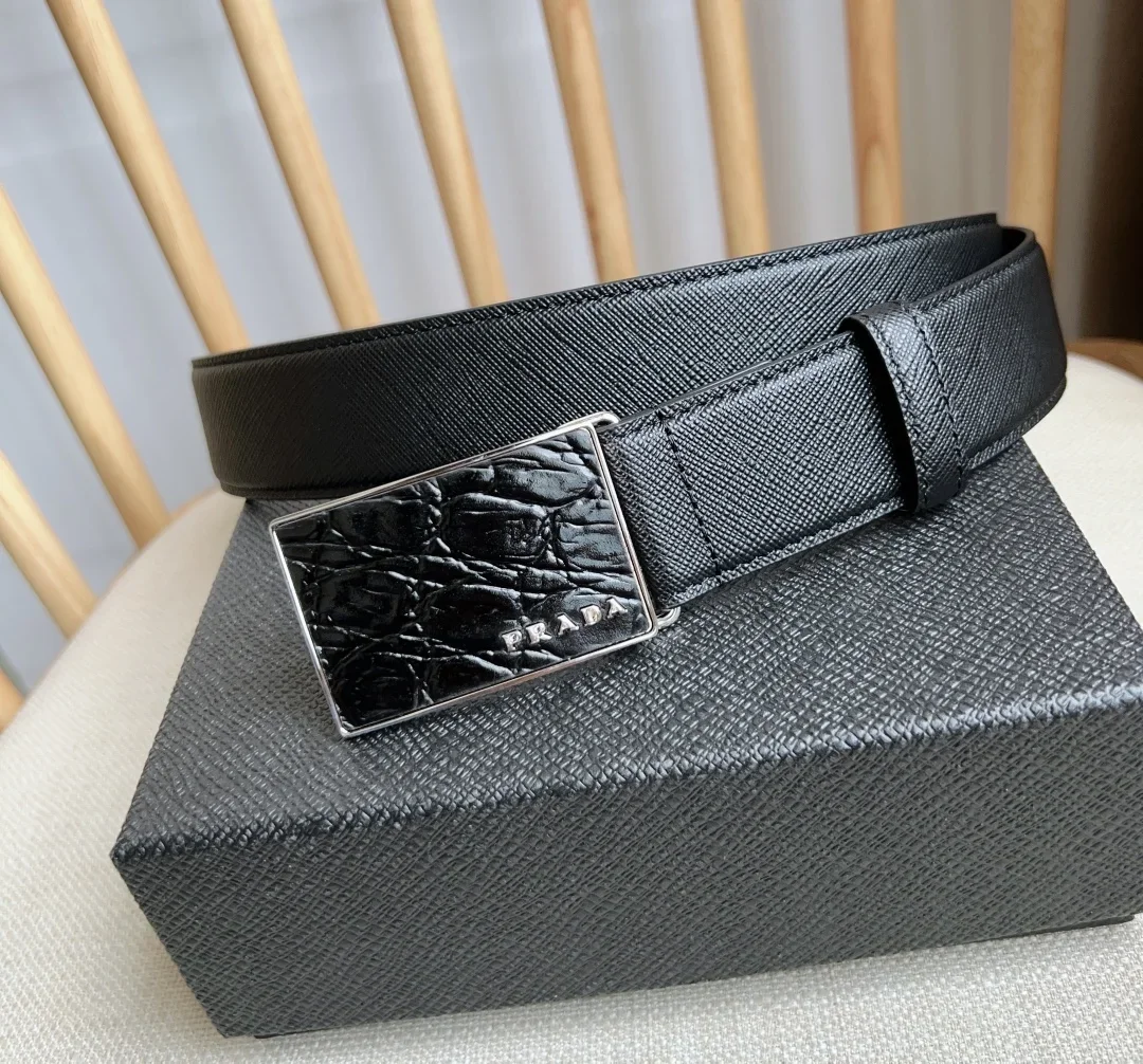 PRADA Belts Saffiano Leather-Alligator Leather (Black) 3.5cm Width 180202607050740 - Image 2