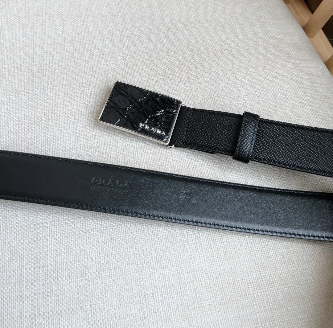 PRADA Belts Saffiano Leather-Alligator Leather (Black) 3.5cm Width 180202607050740 - Image 3