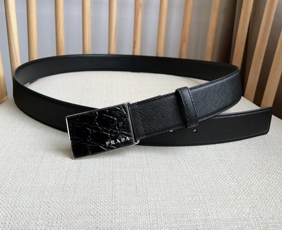 PRADA Belts Saffiano Leather-Alligator Leather (Black) 3.5cm Width 180202607050740 - Image 4