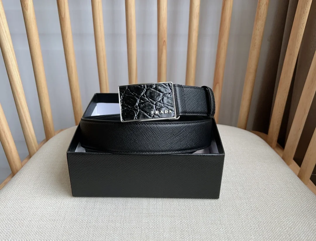 PRADA Belts Saffiano Leather-Alligator Leather (Black) 3.5cm Width 180202607050740 - Image 5