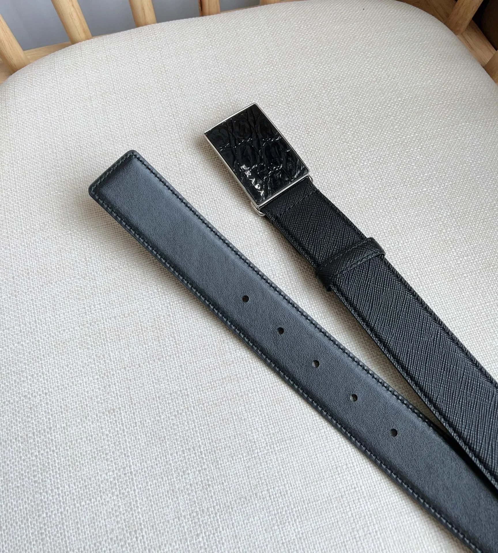 PRADA Belts Saffiano Leather-Alligator Leather (Black) 3.5cm Width 180202607050740 - Image 6