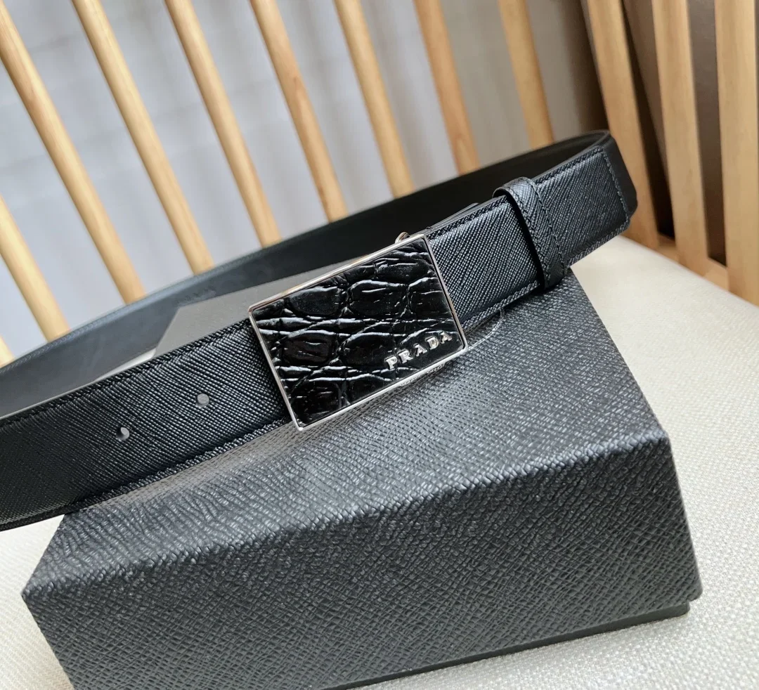 PRADA Belts Saffiano Leather-Alligator Leather (Black) 3.5cm Width 180202607050740 - Image 7