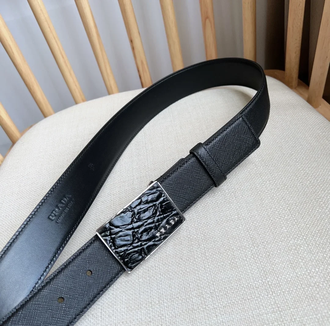 PRADA Belts Saffiano Leather-Alligator Leather (Black) 3.5cm Width 180202607050740 - Image 8