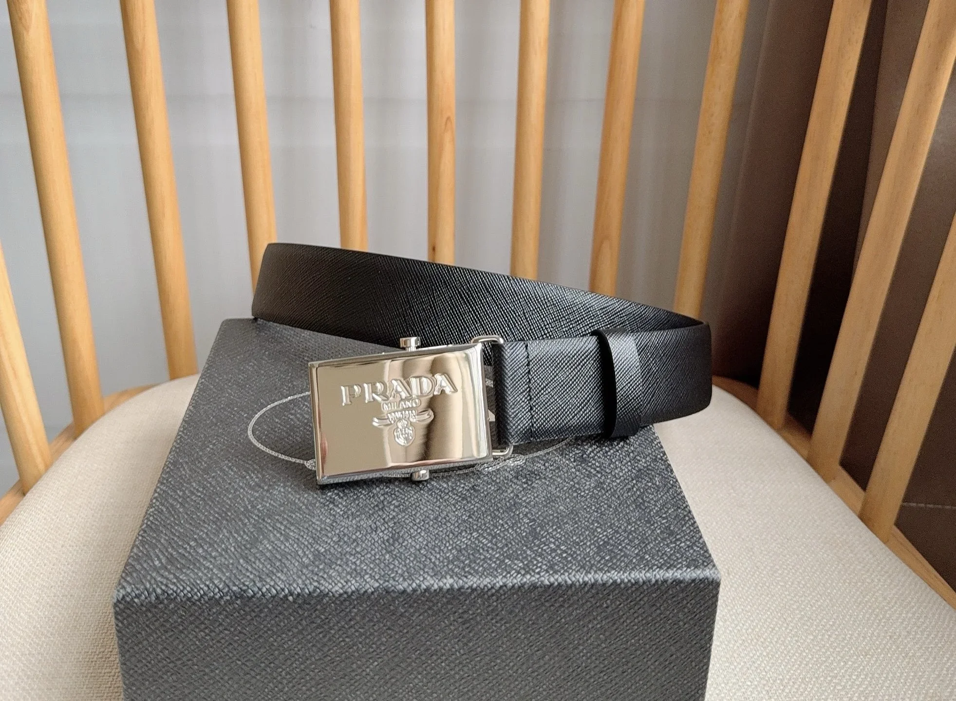 PRADA Belts Saffiano Leather (Black) 3.5cm Width 180202607050736