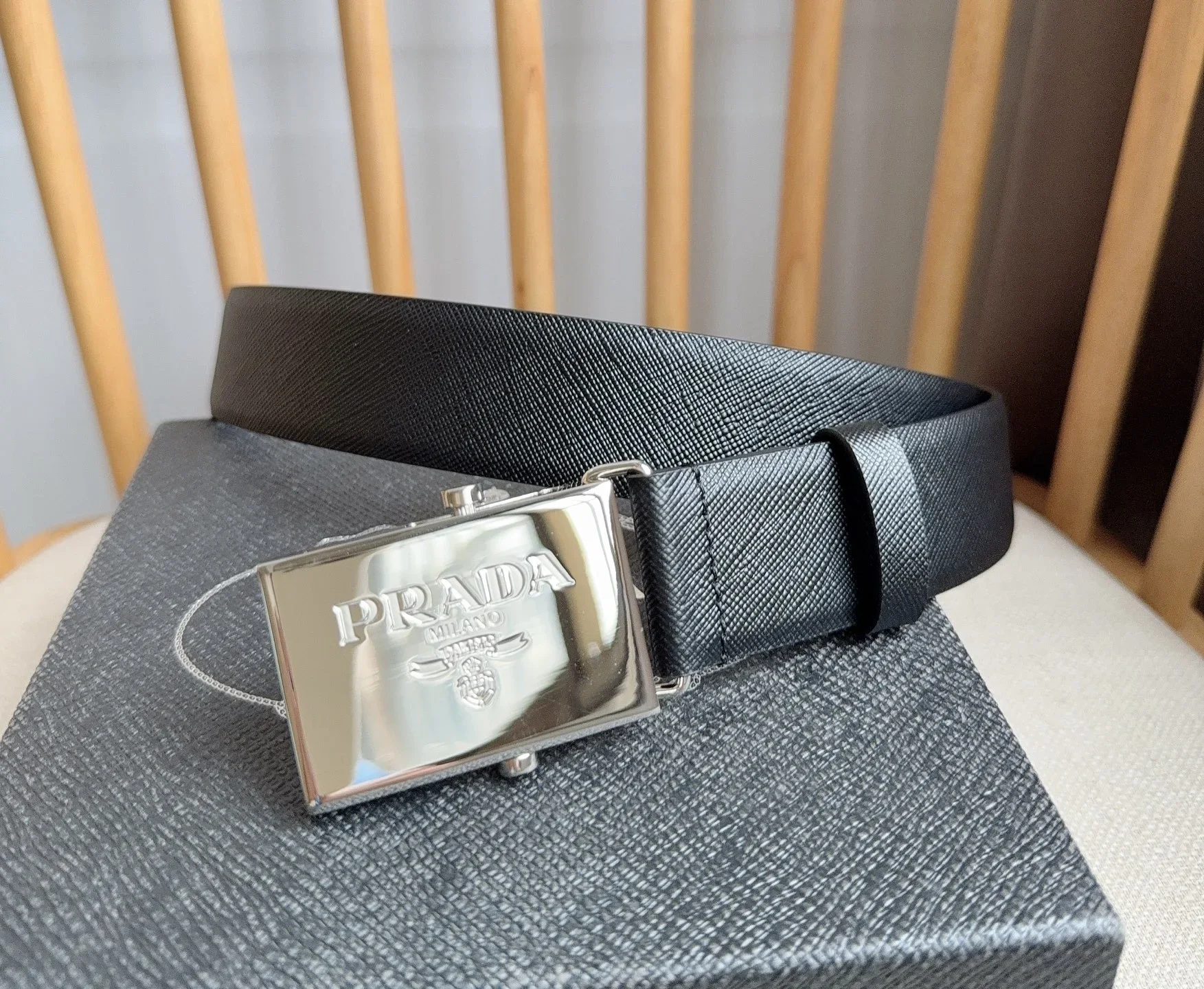 PRADA Belts Saffiano Leather (Black) 3.5cm Width 180202607050736 - Image 2