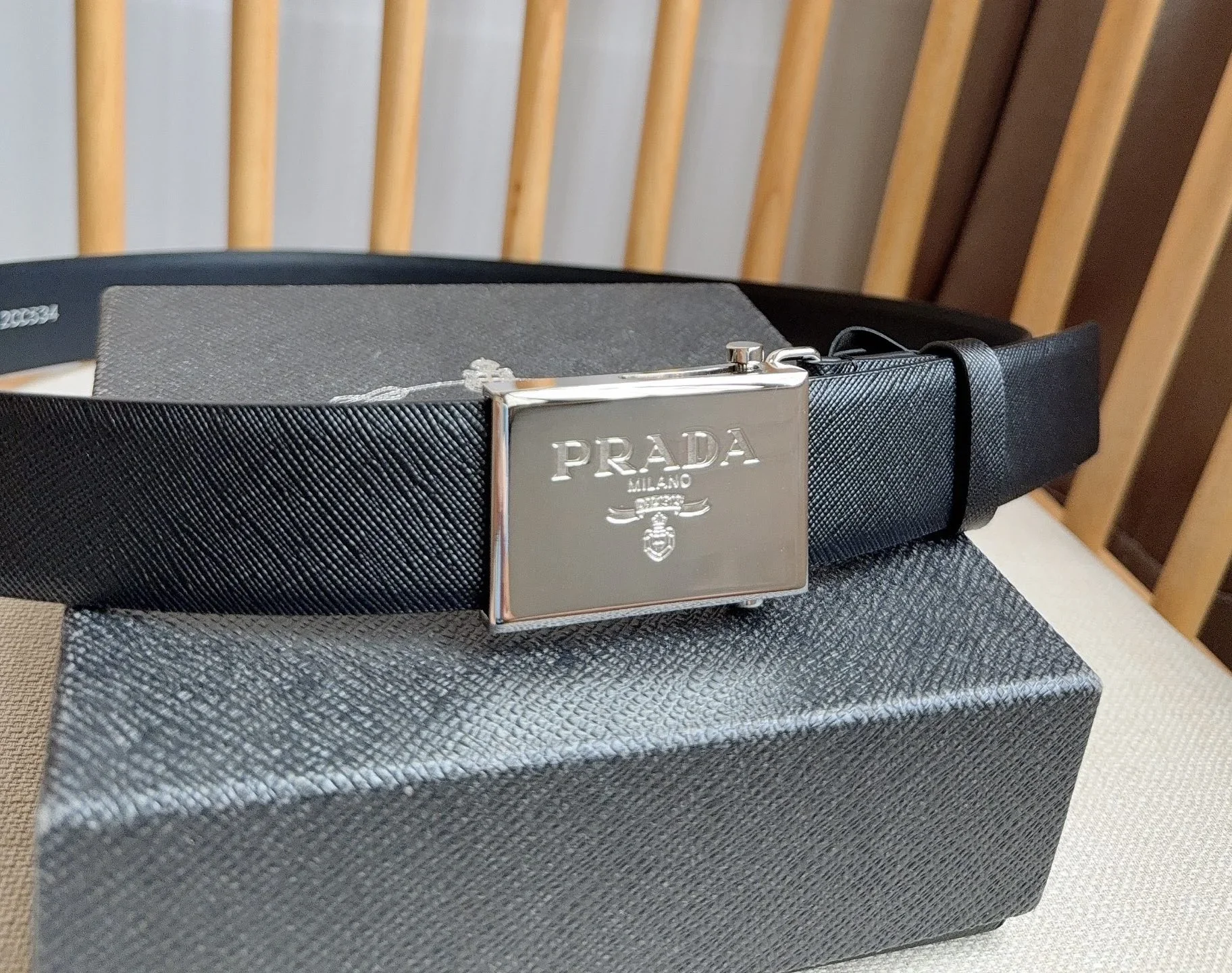 PRADA Belts Saffiano Leather (Black) 3.5cm Width 180202607050736 - Image 7