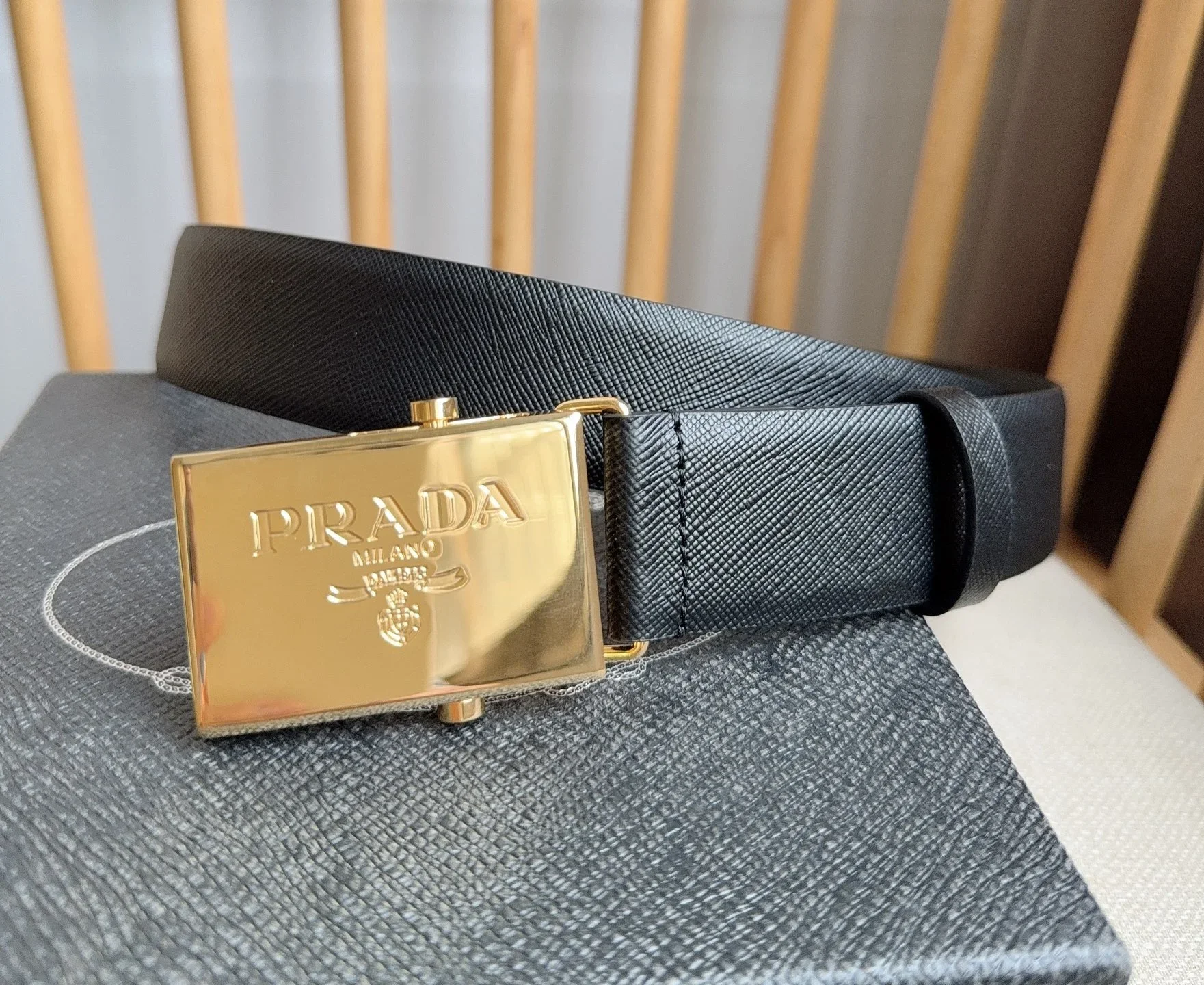 PRADA Belts Saffiano Leather (Black) 3.5cm Width 180202607050744 - Image 2