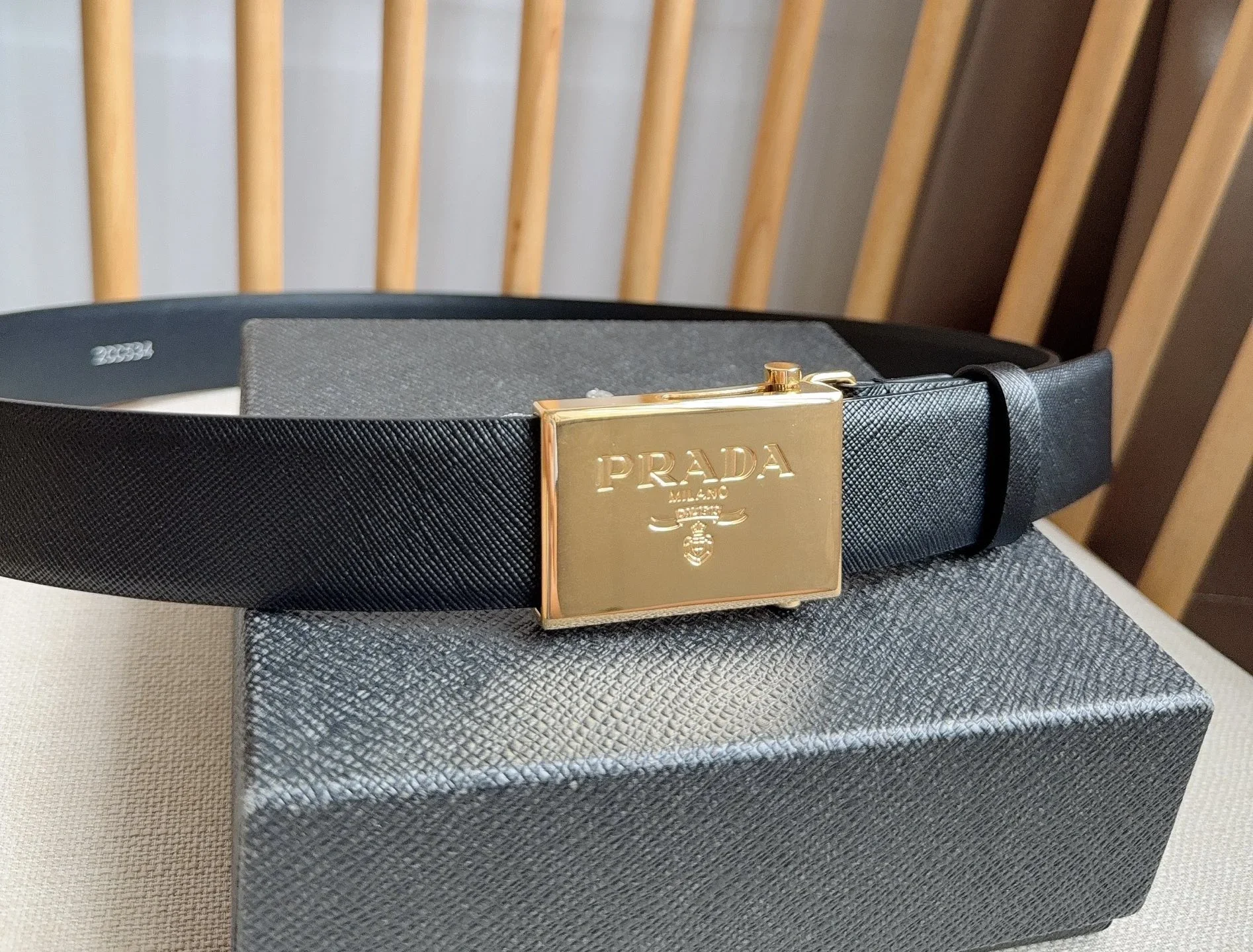 PRADA Belts Saffiano Leather (Black) 3.5cm Width 180202607050744 - Image 7