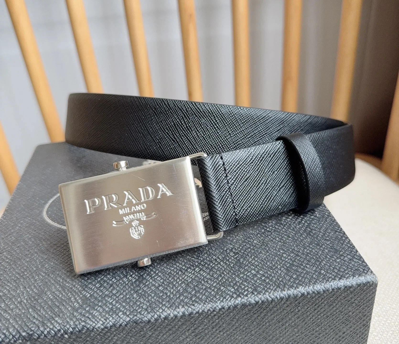 PRADA Belts Saffiano Leather (Black) 3.5cm Width 180202607050745 - Image 2