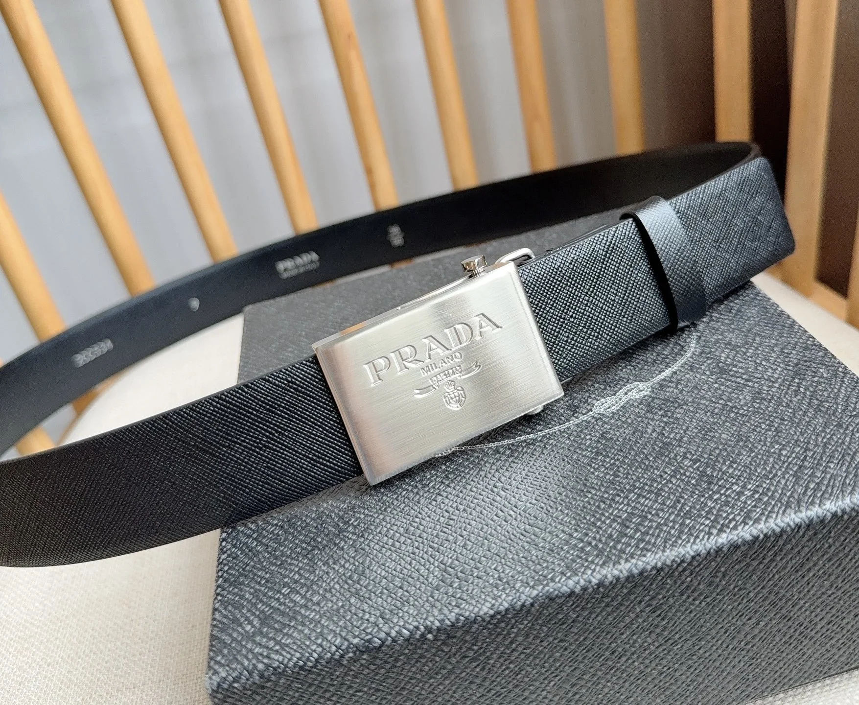 PRADA Belts Saffiano Leather (Black) 3.5cm Width 180202607050745 - Image 7