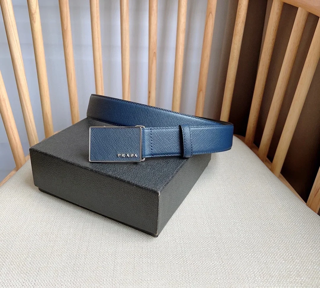 PRADA Belts Saffiano Leather (Blue) 3.5cm Width 180202607050746