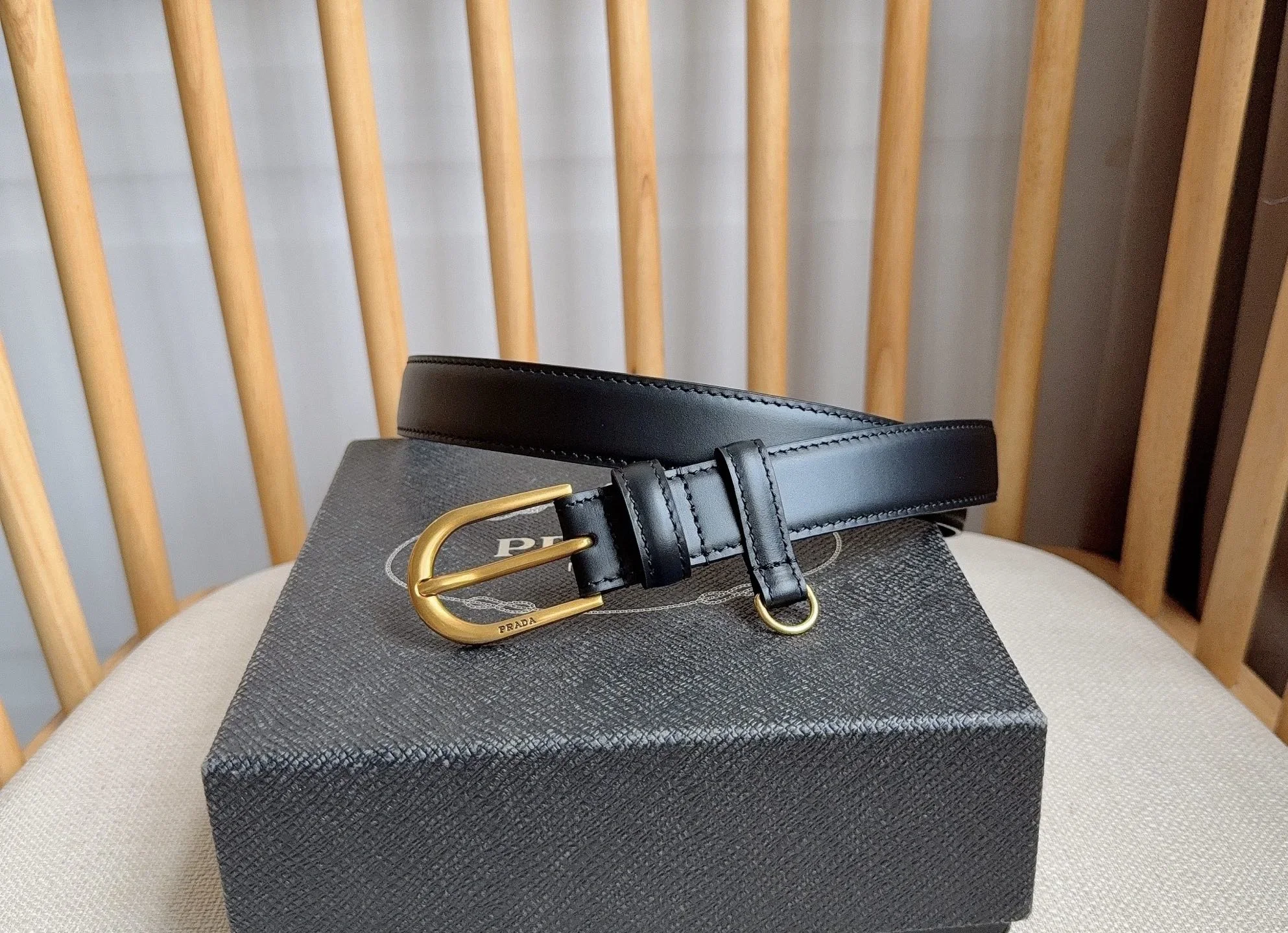 PRADA Belts Smooth Leather (Black) 2.5cm Width 180202607050748
