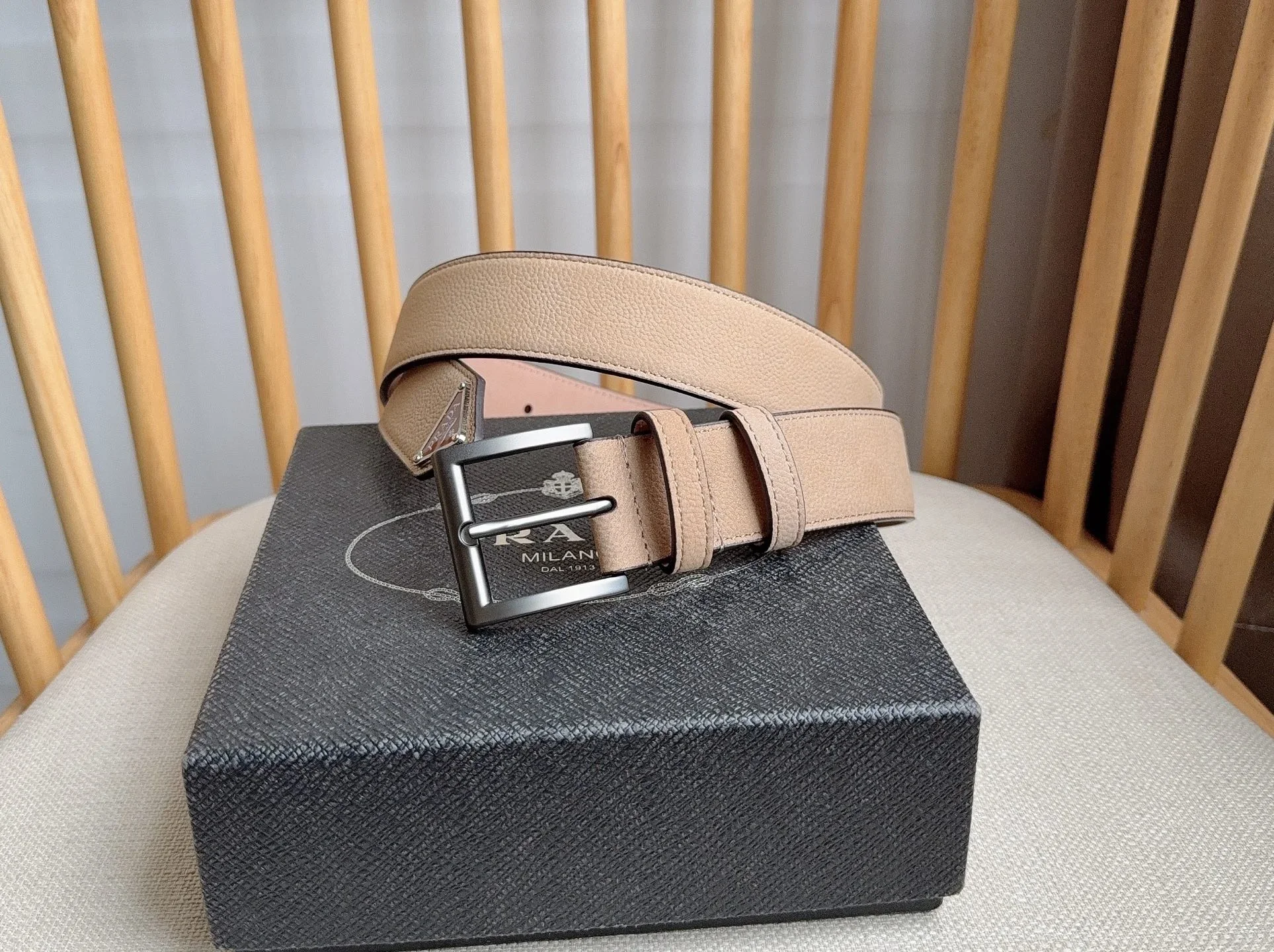 PRADA Belts Togo Leather (Beige) 3.5cm Width 180202607050720