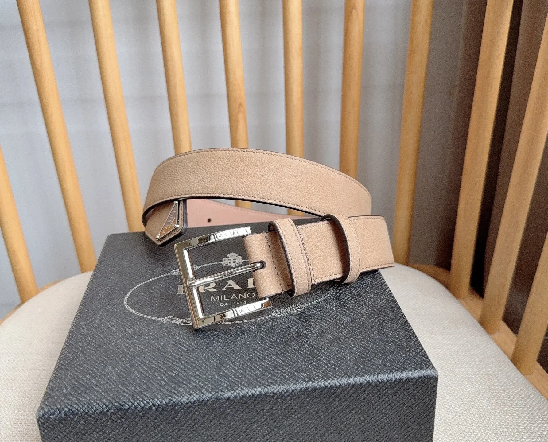 PRADA Belts Togo Leather (Beige) 3.5cm Width 180202607050721