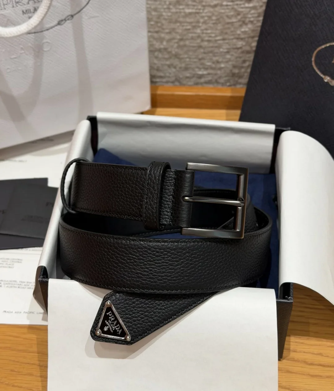 PRADA Belts Togo Leather (Black) 3.3cm Width 180202607050722