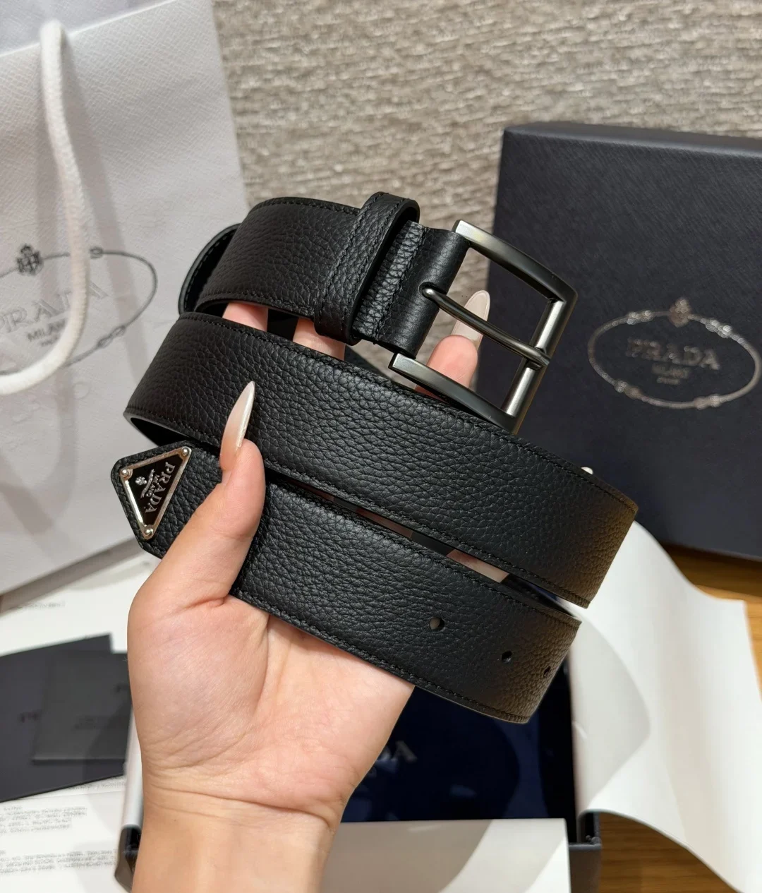 PRADA Belts Togo Leather (Black) 3.3cm Width 180202607050722 - Image 2
