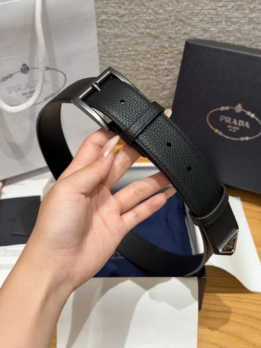 PRADA Belts Togo Leather (Black) 3.3cm Width 180202607050722 - Image 3