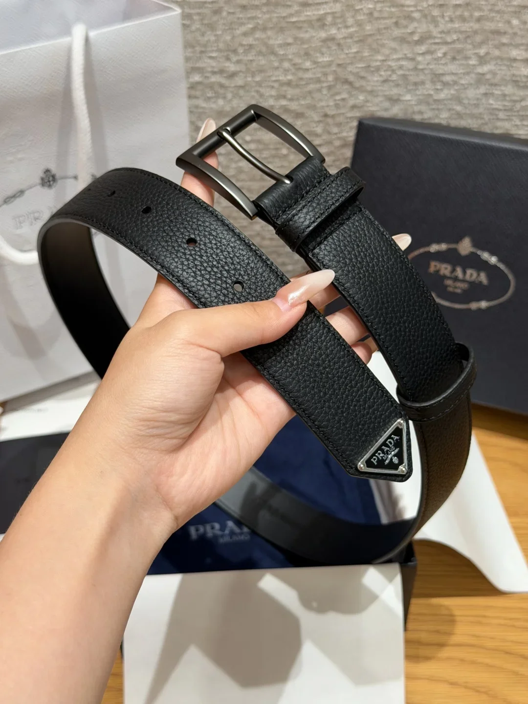 PRADA Belts Togo Leather (Black) 3.3cm Width 180202607050722 - Image 4