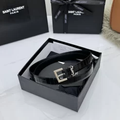 SAINT LAURENT Belts Crocodile Embossed Leather (Black) 2.0cm Width 170202607050760