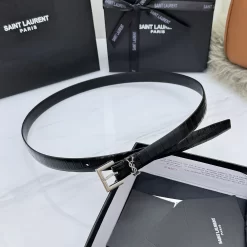 Alternative view of SAINT LAURENT Belts Crocodile Embossed Leather (Black) 2.0cm Width 170202607050760