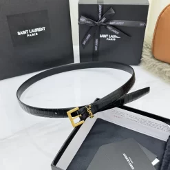 Alternative view of SAINT LAURENT Belts Crocodile Embossed Leather (Black) 2.0cm Width 170202607050761