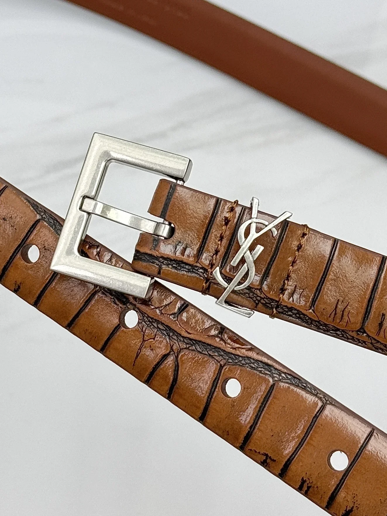 SAINT LAURENT Belts Crocodile Embossed Leather (Brown) 2.0cm Width 170202607050767 - Image 5