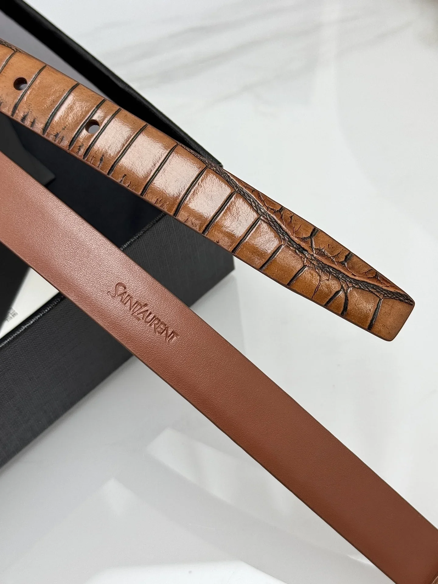 SAINT LAURENT Belts Crocodile Embossed Leather (Brown) 2.0cm Width 170202607050767 - Image 6